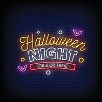 Halloween Night Neon Signs Style Text Vector