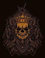 illustration king skull with vintage engraving ornament vector