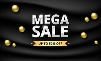 Mega sale banner with gold element on 3d realistic fabric texture vector