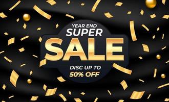 Big sale banner with gold element on 3d realistic fabric texture vector