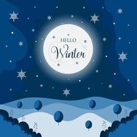 Hello winter with blue night color illustration. Social media post or banner background design vector