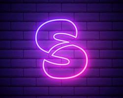 Letter S neon Initial logo icon design template. Elegant, modern, luxury, premium vector isolated on brick wall