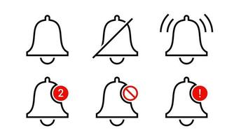 Outlined notification bell icon set. Collection of bell alert action. Perfect for design element of user account information reminder app. vector