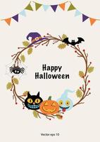 Halloween party invitation card background with cute elements and frame.Vector illustration. vector