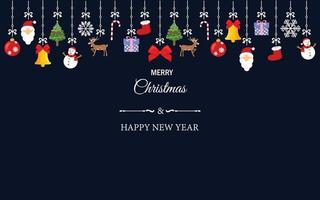 conjunto de elementos de adorno navideño colgando sobre fondo de papel tapiz. ilustración vectorial para Navidad, feliz año nuevo y decoración de temporada de invierno. vector