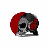 skull is listening to music through Headphones vector