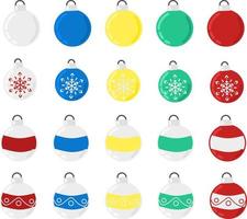 Vector christmas white, blue, yellow, green, red balls collection. Holiday decoration elements bundle.
