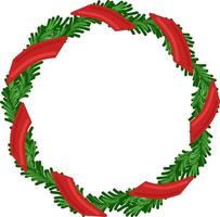 Christmas holiday vector round wreath frame with evergreen and red ribbon. Holiday poster and greeting card element