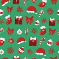 Christmas holiday vector seamless pattern colorful background. Santa, candy cane, snowflakes ornament. For printing on textile, wrapping paper, scrapbook.