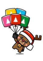 Cube Style Cute Christmas Reindeer Holding Balloons vector