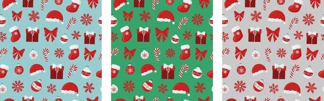 Christmas holiday vector seamless pattern colorful background. Santa, candy cane, snowflakes ornament. For printing on textile, wrapping paper, scrapbook.