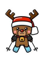 Cube Style Cute Christmas Reindeer Skiing vector