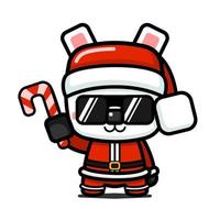 Cube Style Cute Polar Bear In Santa Claus Costume vector