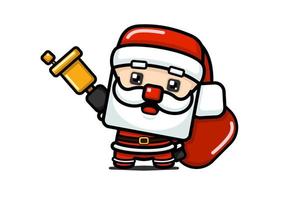 estilo cubo lindo santa claus con campana y bolsa vector