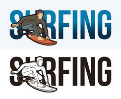 Surfing Font with Sport Player Graphic Vector