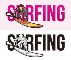 surfeando con jugador deportivo y fuente. vector