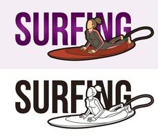 Surfing Text with Sport Player Graphic Vector
