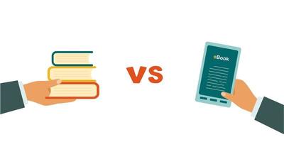 e-book versus paper. book day. vector illustration