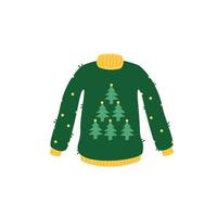 Green christmas ugly sweater with spruce pattern vector