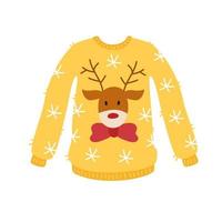 yellow sweater with cute new year deer. knitted winter clothes vector