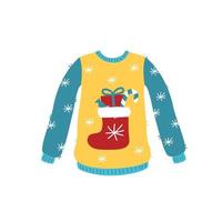 Funny traditional knitted christmas sweater with ornament