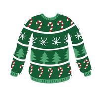 Green christmas sweater with new year ornament vector