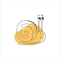 Caracol feliz aislado en estilo doodle con una mancha de color vector