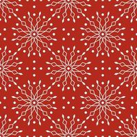Seamless pattern with white snowflakes on red background. Festive winter traditional decoration for New Year, Christmas, holidays and design. Ornament of simple line repeat snow flake vector