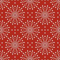 Seamless pattern with white snowflakes on red background. Festive winter traditional decoration for New Year, Christmas, holidays and design. Ornament of simple line repeat snow flake vector