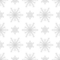 Seamless pattern with silver snowflakes on white background. Festive winter traditional decoration for New Year, Christmas, holidays and design. Ornament of simple line repeat snow flake vector