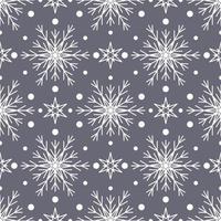 Seamless pattern with white snowflakes on grey background. Festive winter traditional decoration for New Year, Christmas, holidays and design. Ornament of simple line repeat snow flake vector
