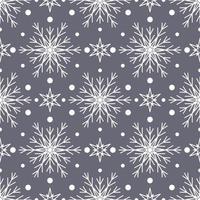 Seamless pattern with white snowflakes on grey background. Festive winter traditional decoration for New Year, Christmas, holidays and design. Ornament of simple line repeat snow flake vector