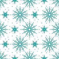 Seamless pattern with blue snowflakes on white background. Festive winter traditional decoration for New Year, Christmas, holidays and design. Ornament of simple line repeat snow flake vector