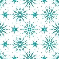 Seamless pattern with blue snowflakes on white background. Festive winter traditional decoration for New Year, Christmas, holidays and design. Ornament of simple line repeat snow flake vector