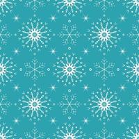 Seamless pattern with white snowflakes on blue background. Festive winter traditional decoration for New Year, Christmas, holidays and design. Ornament of simple line repeat snow flake vector