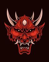 illustration scary oni mask red color vector