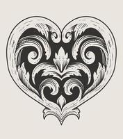 love heart with engraving ornament style vector