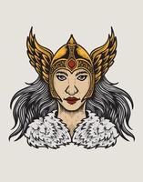 illustration valkyrie goddess head on white background vector