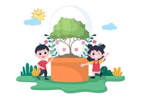 Las personas que plantan árboles ilustración vectorial de dibujos animados planos con jardinería, agricultura y agricultura usan raíces de árboles o una pala para cuidar el concepto de medio ambiente vector