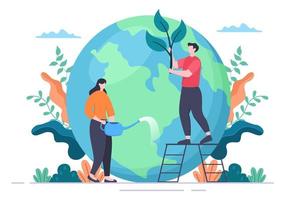 People Planting Trees Flat Cartoon Vector Illustration With Gardening, Farming and Agriculture Use Tree Roots or a Shovel For Caring Environment Concept