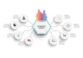 plantilla de infografía vectorial con etiqueta de papel 3d, círculos integrados. concepto de negocio con 8 opciones. para contenido, diagrama, diagrama de flujo, pasos, partes, infografías de línea de tiempo, flujo de trabajo. vector