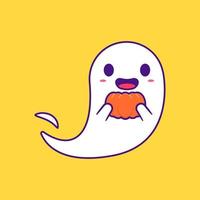 lindo fantasma sosteniendo calabaza feliz halloween ilustraciones de dibujos animados vector