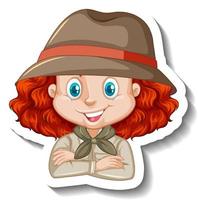 Girl in safari outfit cartoon character sticker vector