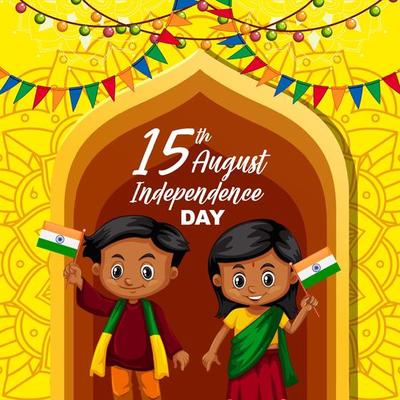 Indian Independence Day Poster with Cartoon Character