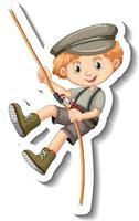 A sticker template with a boy hanging on rope vector