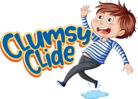 Clumsy Clide logo text design with a clumsy boy vector