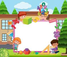 Empty board with kids and math objects at school scene vector