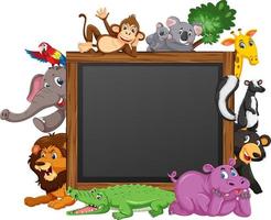 Empty blackboard with various wild animals vector