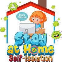 Stay at home and self-isolation banner with cartoon character work from home vector