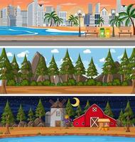 Set of different nature horizontal scenes vector